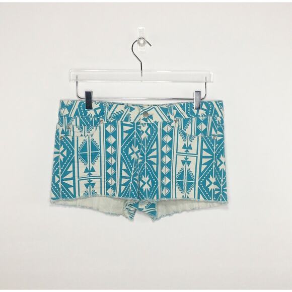 Forever 21 Shorts Women's Size 30 Teal/Off Aztec White Denim Stretch - Picture 1 of 7
